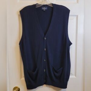 BROOKS BROTHERS 100% MERINO WOOL BUTTON UP SWEATER VEST KNIT POCKETS NAVY XL
